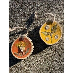 Lot of 2 Handmade Wooden Branch Cut Flower Decoupage Christmas Ornaments